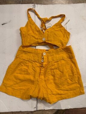 Free People Yellow Two-Piece Linen-Look Tank and High-Waist Shorts Set size S